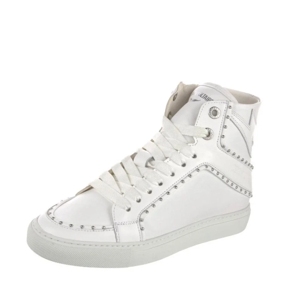 Zadig & Voltaire Womens ZV1747 Flash High Top Sneakers White Leather Studded NEW